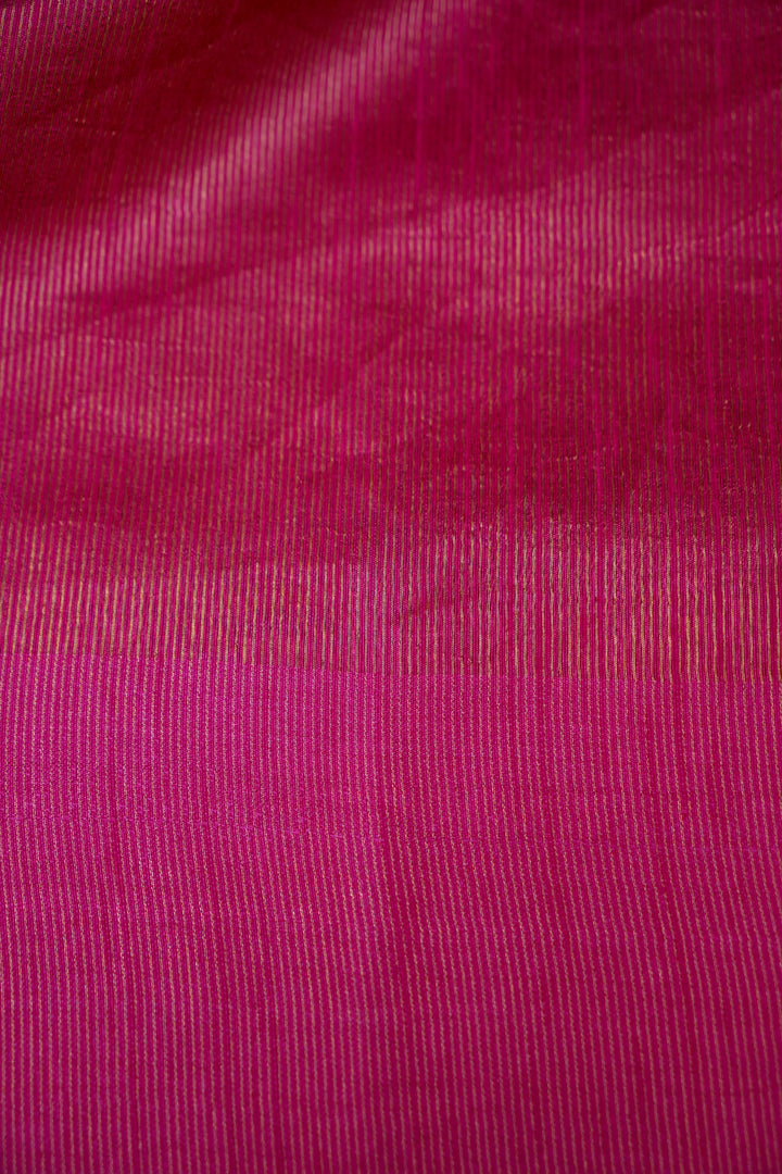 Bold Magenta Pink Raw Silk Tissue Saree with Zari Stripe Weave