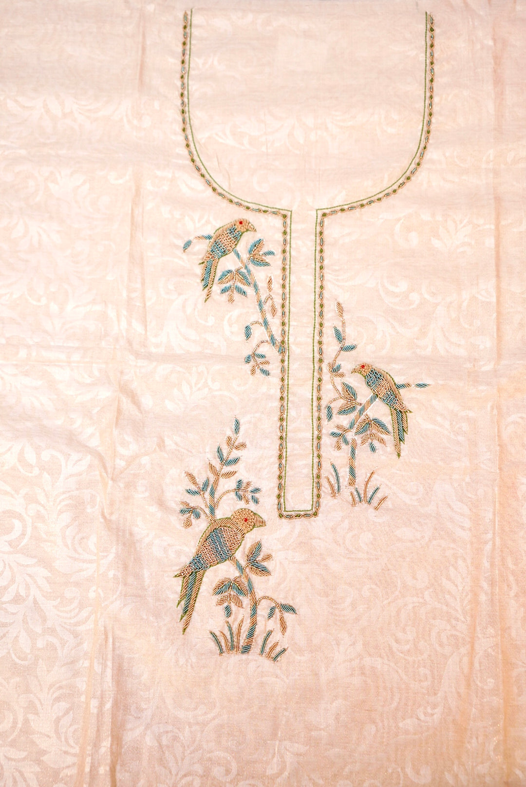 Rose Gold Chanderi Tissue Silk Suit with Handcrafted Elegance