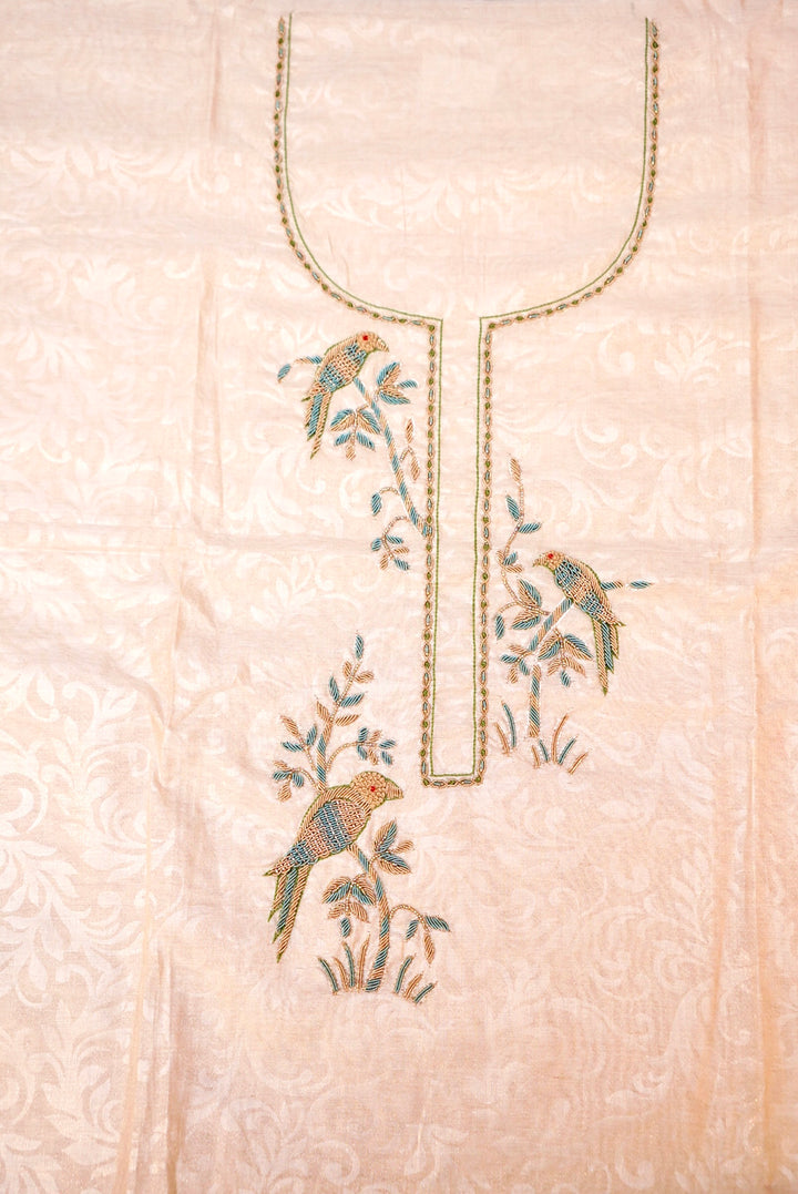 Rose Gold Chanderi Tissue Silk Suit with Handcrafted Elegance