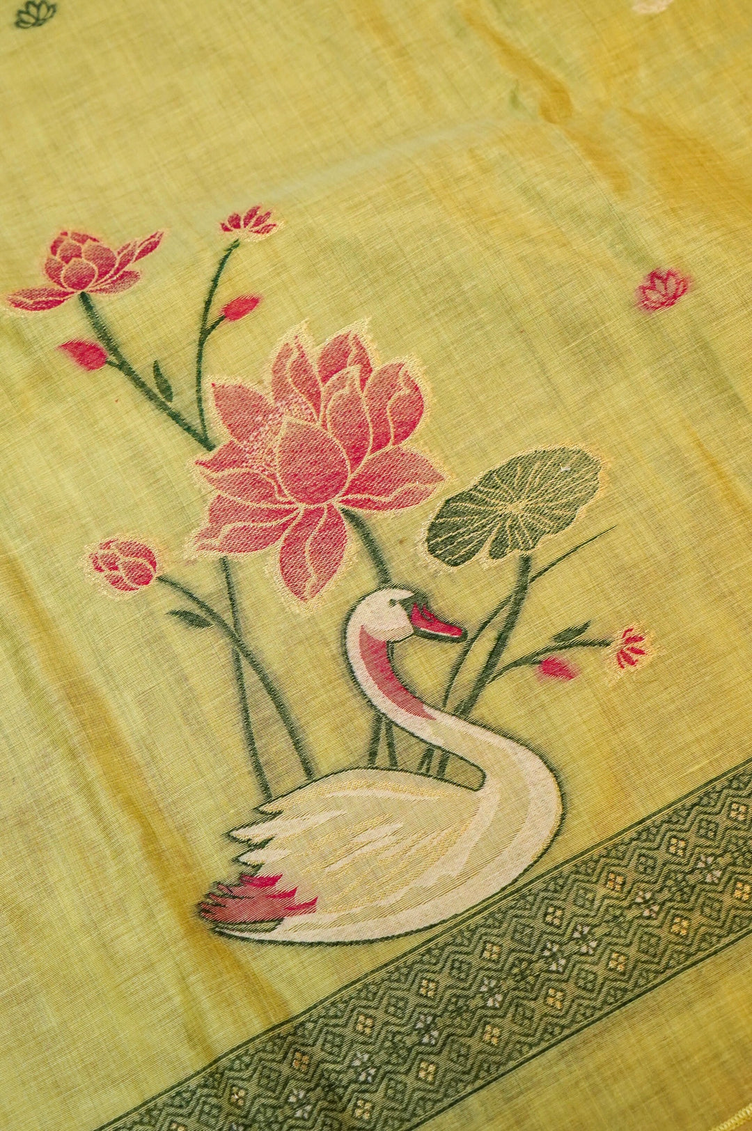 Pale Olive Green Cotton Silk Suit Set with Resham Embroidery
