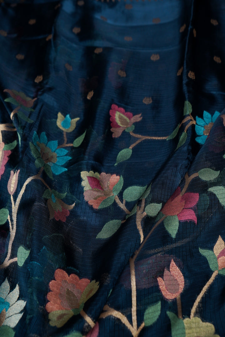 Teal Blue Pure Banarasi Kota Silk Saree with Silk Weaving Border