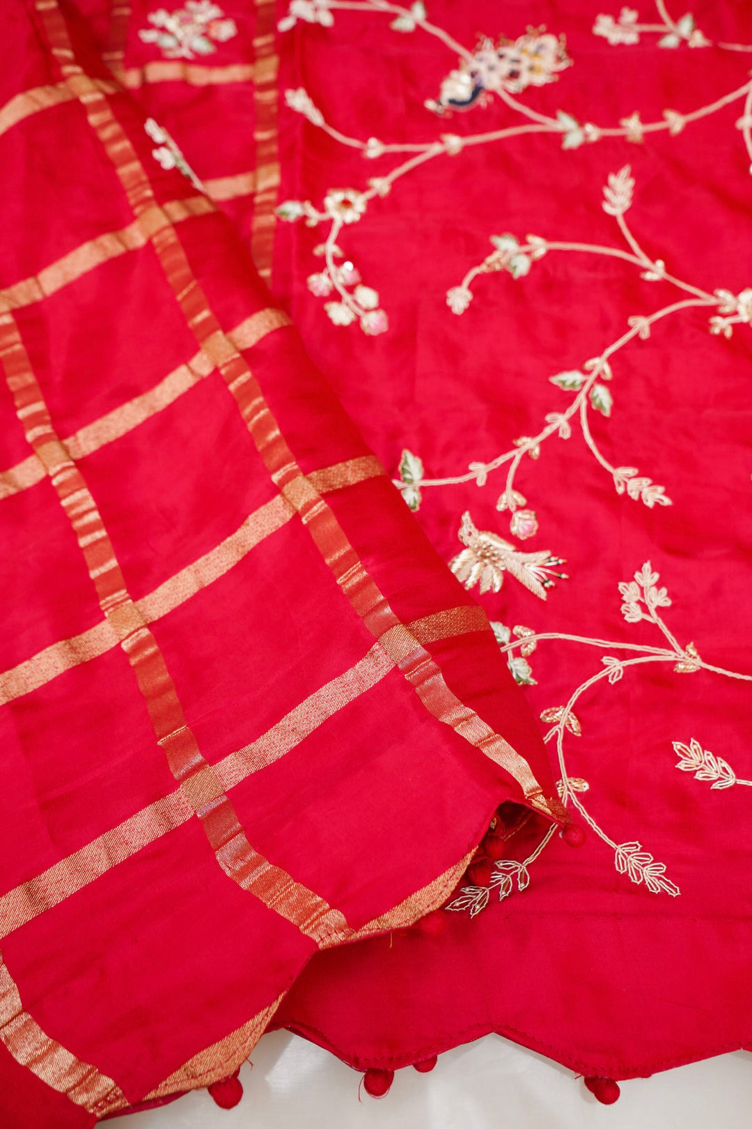 Pink Pure Gajji Gharchola Saree with Scallop Border & Zardozi Meenakari Work