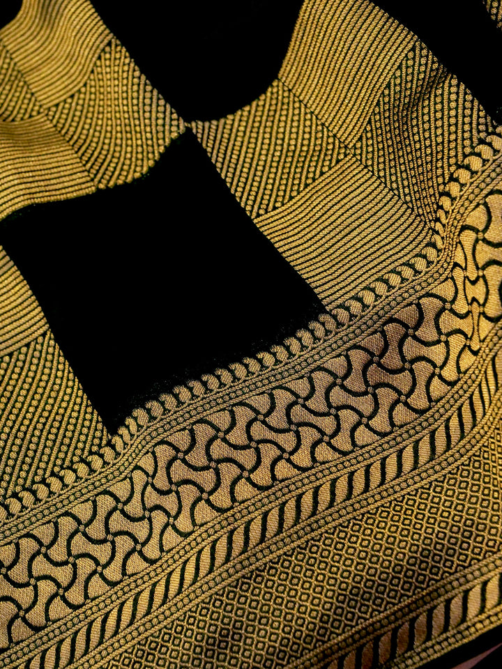 Luxury Bottle Green Banarasi Khaddi Georgette Saree with Exquisite Zari Weave Checks