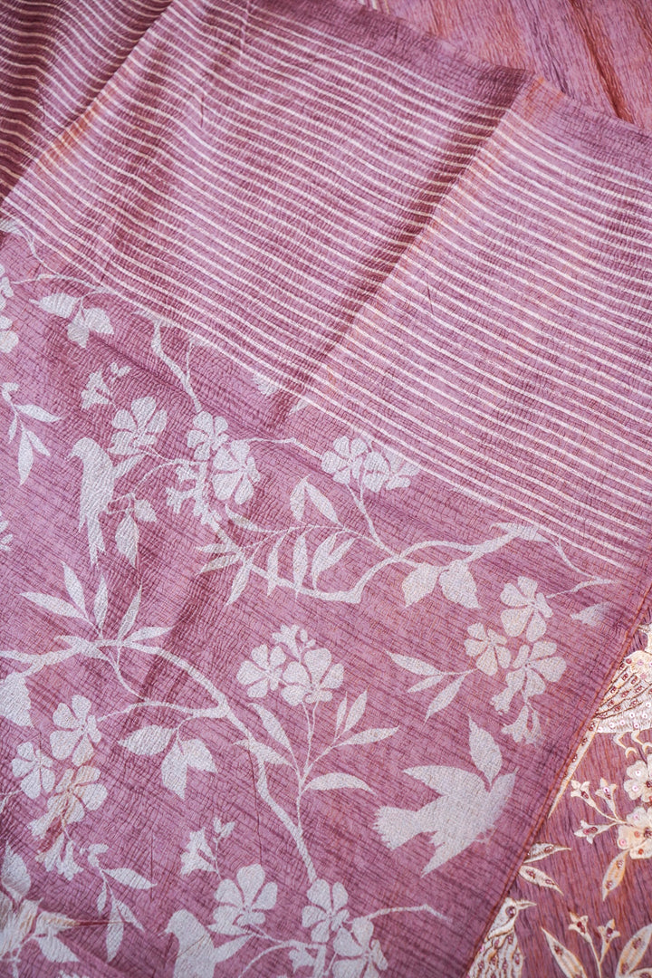 Elegant Rose Gold Banarasi Crush Tissue Silk Suit Set