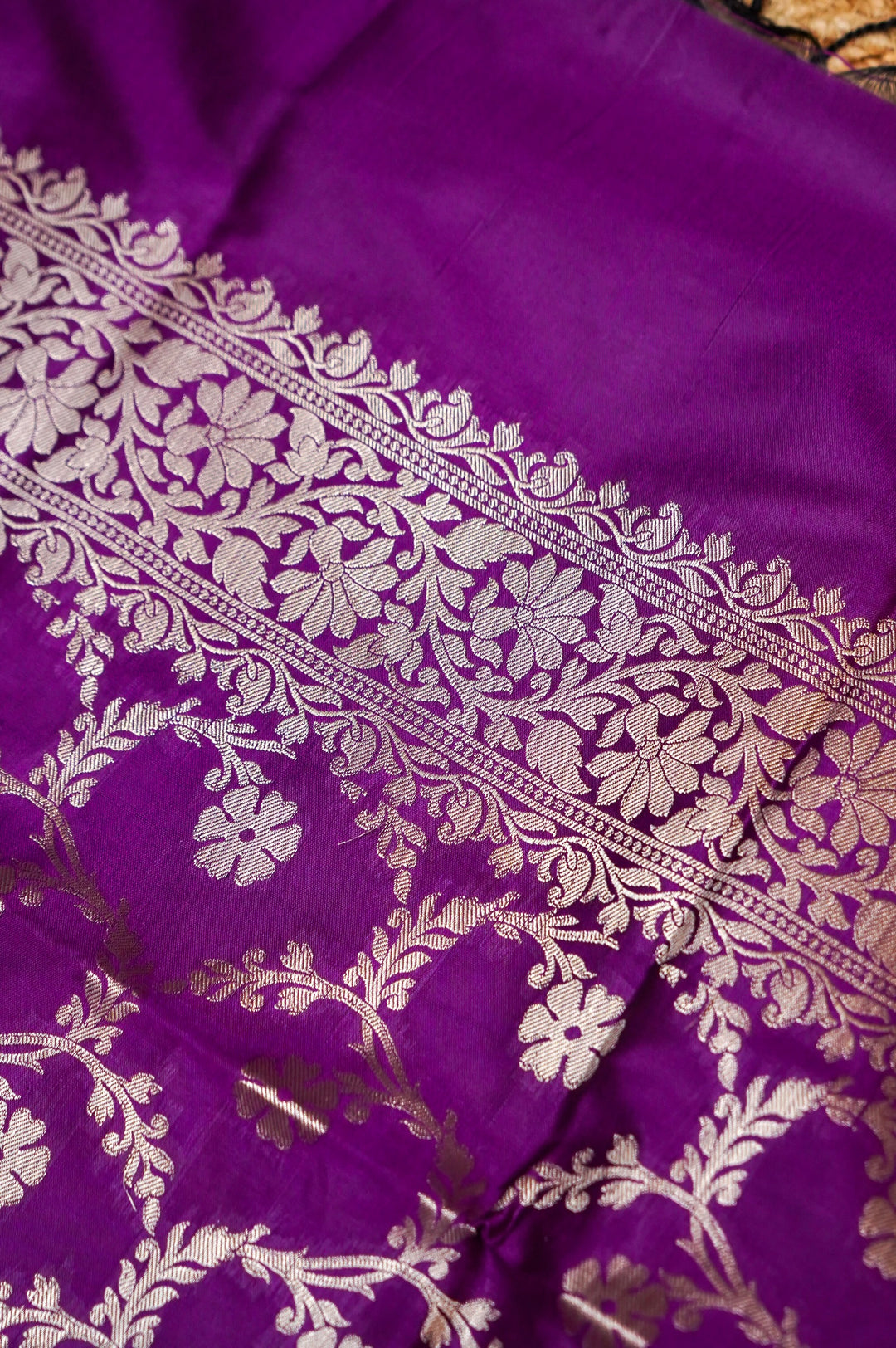 Purple Banarasi Modal Silk Suit Set with Ghat Design Top View 5