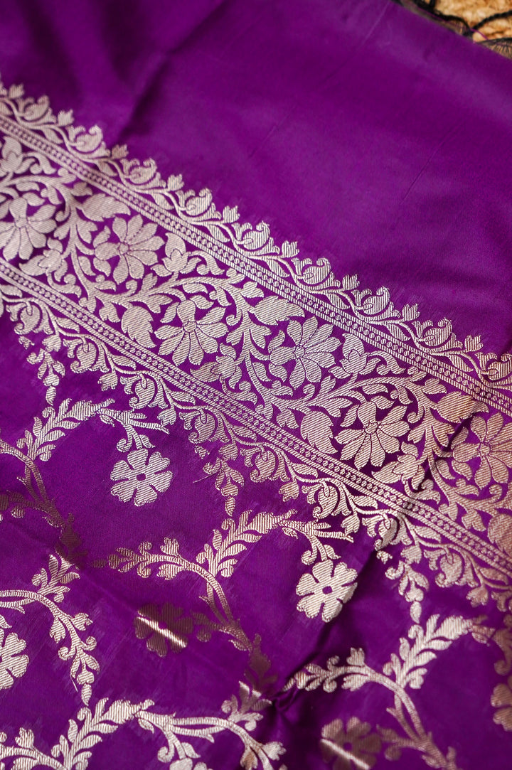 Purple Banarasi Modal Silk Suit Set with Ghat Design Top View 5