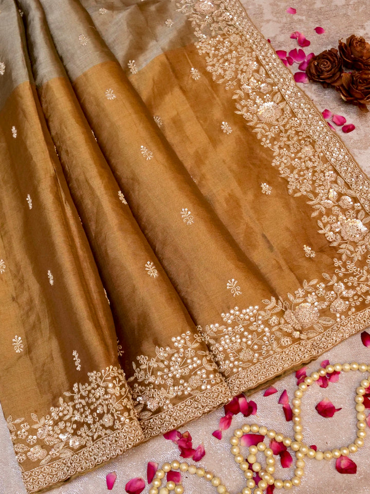 Handwoven Banarasi Pure Katan Tissue Silk Saree with Zardozi and Pearl Work