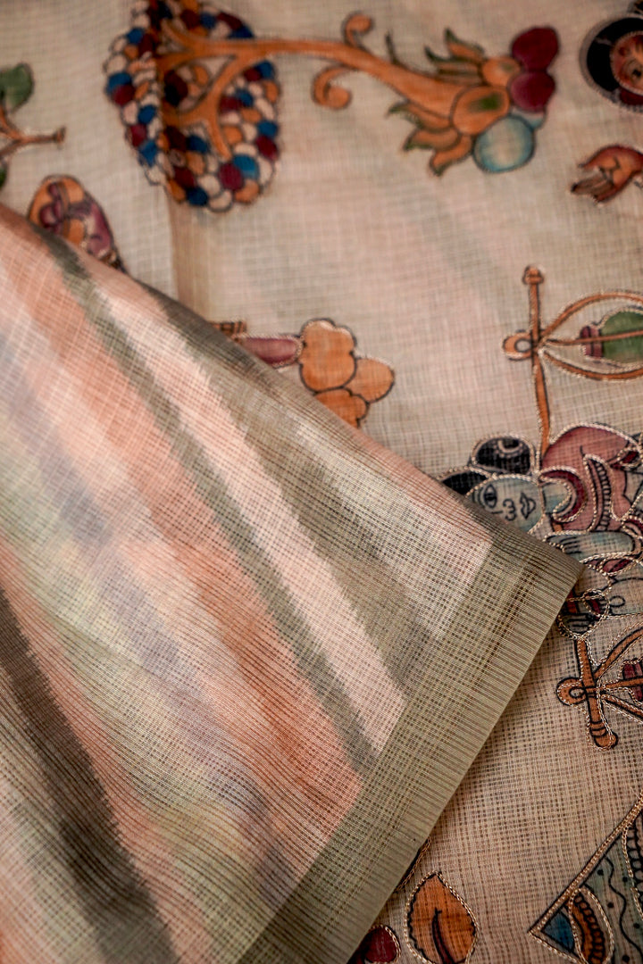 Royal Kota Saree with Aari Tari Multi Color Leheriya Design Artistic Kalamkari Pallu View 3