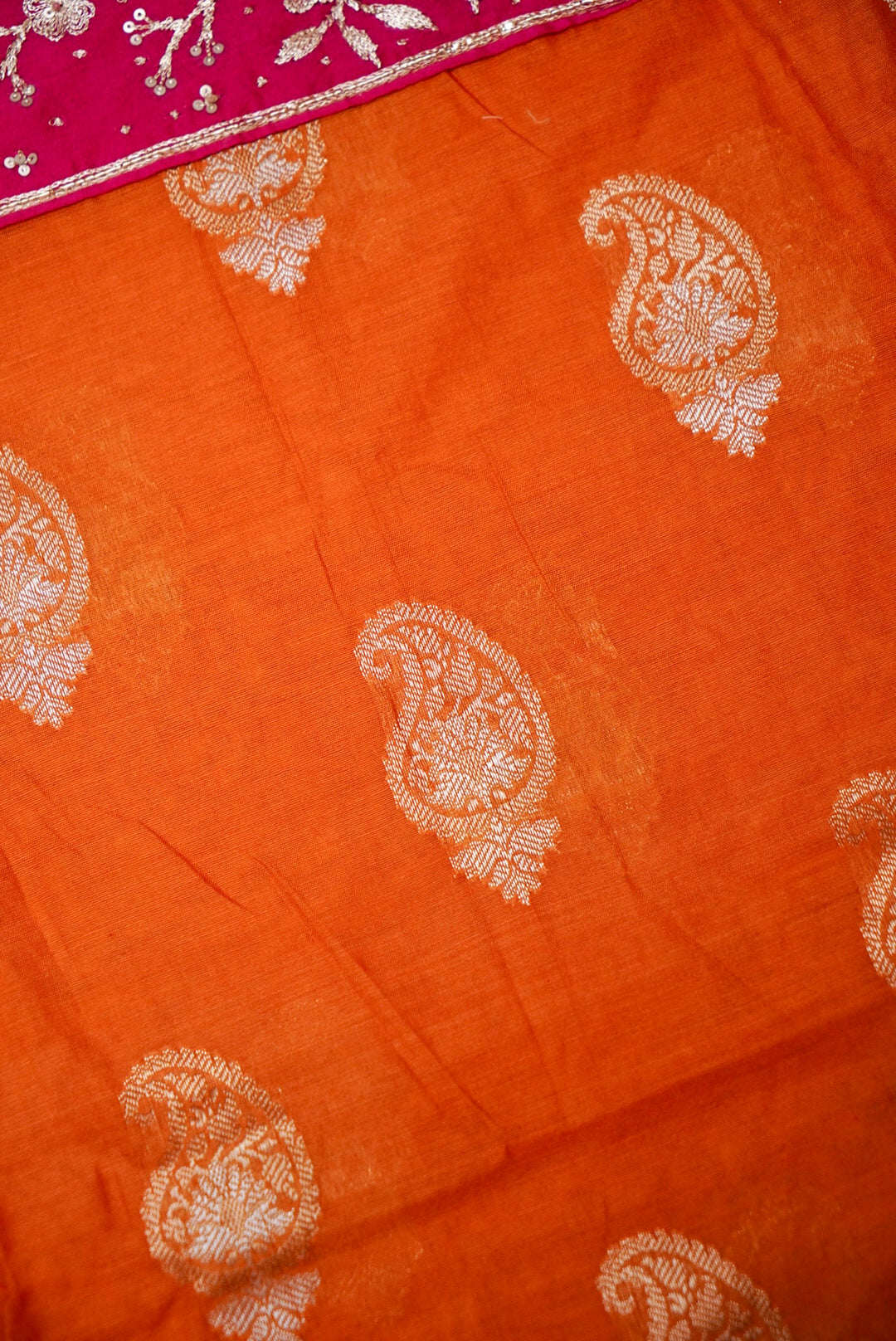 Orange Pure Mul Silk Suit with pitta zari hand embroidery Work