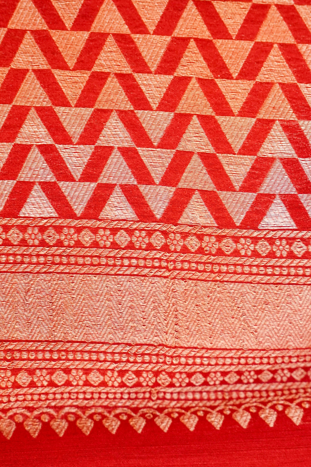Bridal Red Pure Banarasi Silk Saree with Stripes & Shibori Weaving