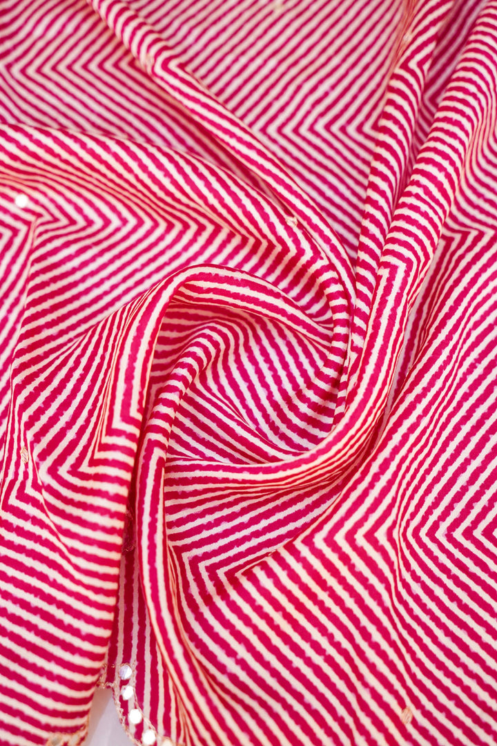 Pink Crepe Silk Saree with Geometric Print &amp; Mirror Work