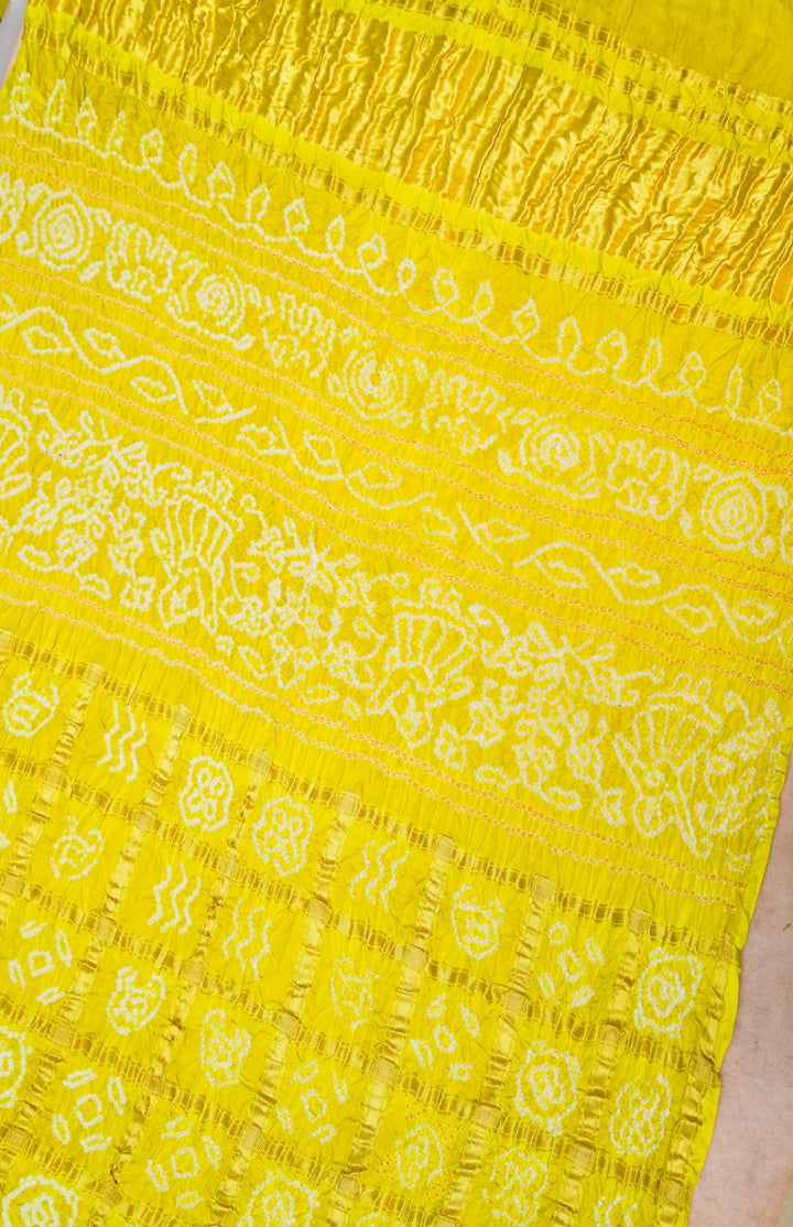 Sunny Elegance Yellow Gharchola Silk Saree for Haldi Ceremony with Zari Checks