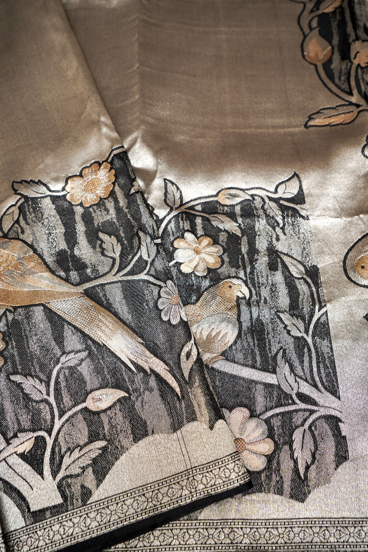 Black Pure Banarasi Crepe Tissue Saree with Contemporary Design Pattern