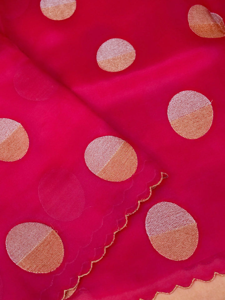 Handwoven Pink Pure Organza Saree with Dull Gold Embroidery Handloom Katan Silk Blouse View 3