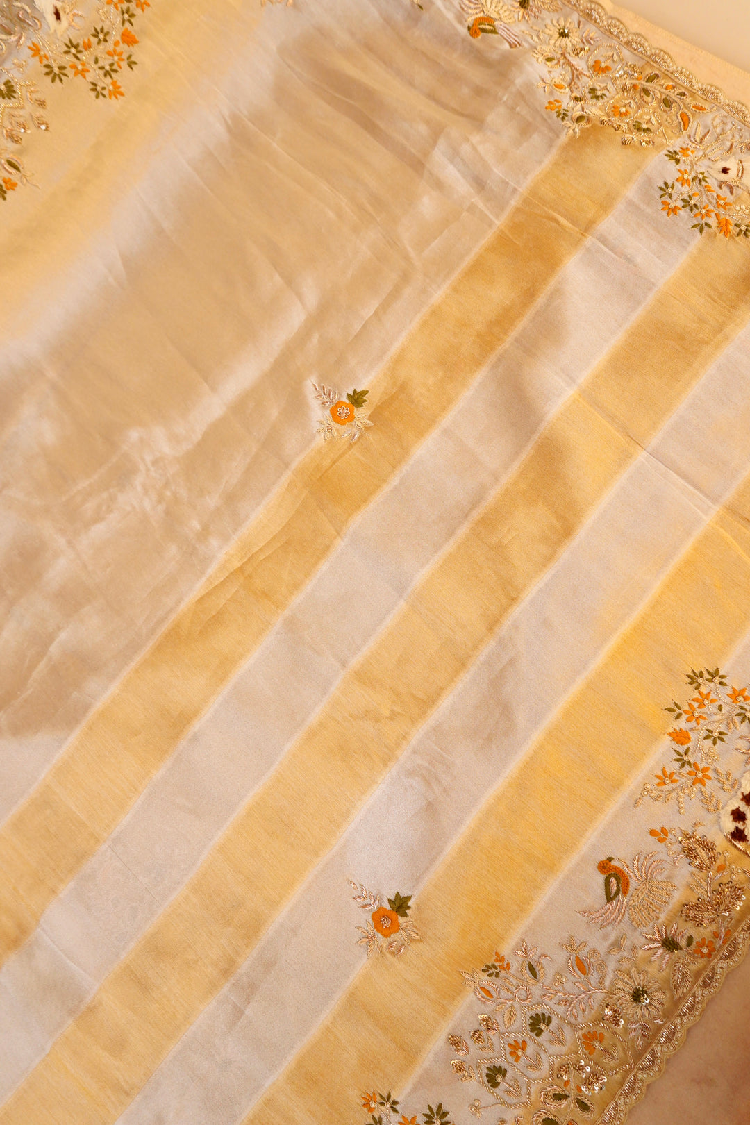 Swarna Kalp – Designer Golden & Silver Tissue Silk Saree