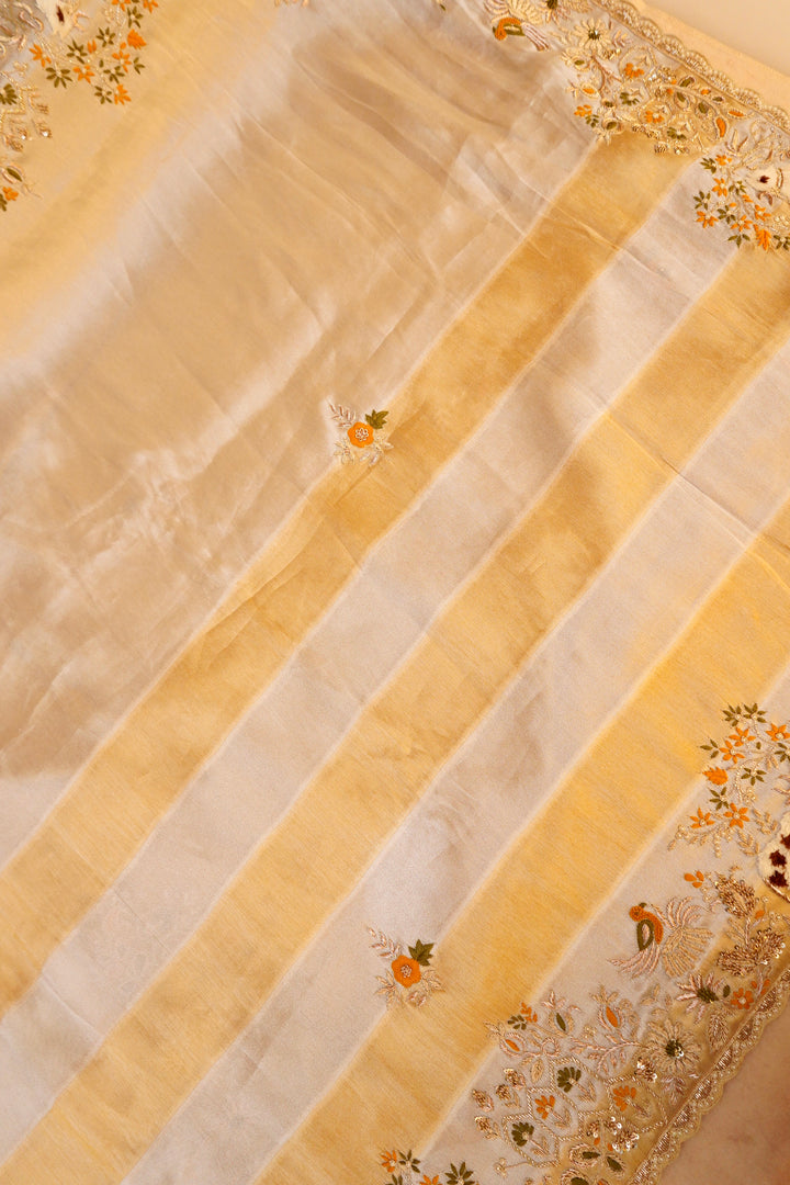 Swarna Kalp – Designer Golden & Silver Tissue Silk Saree