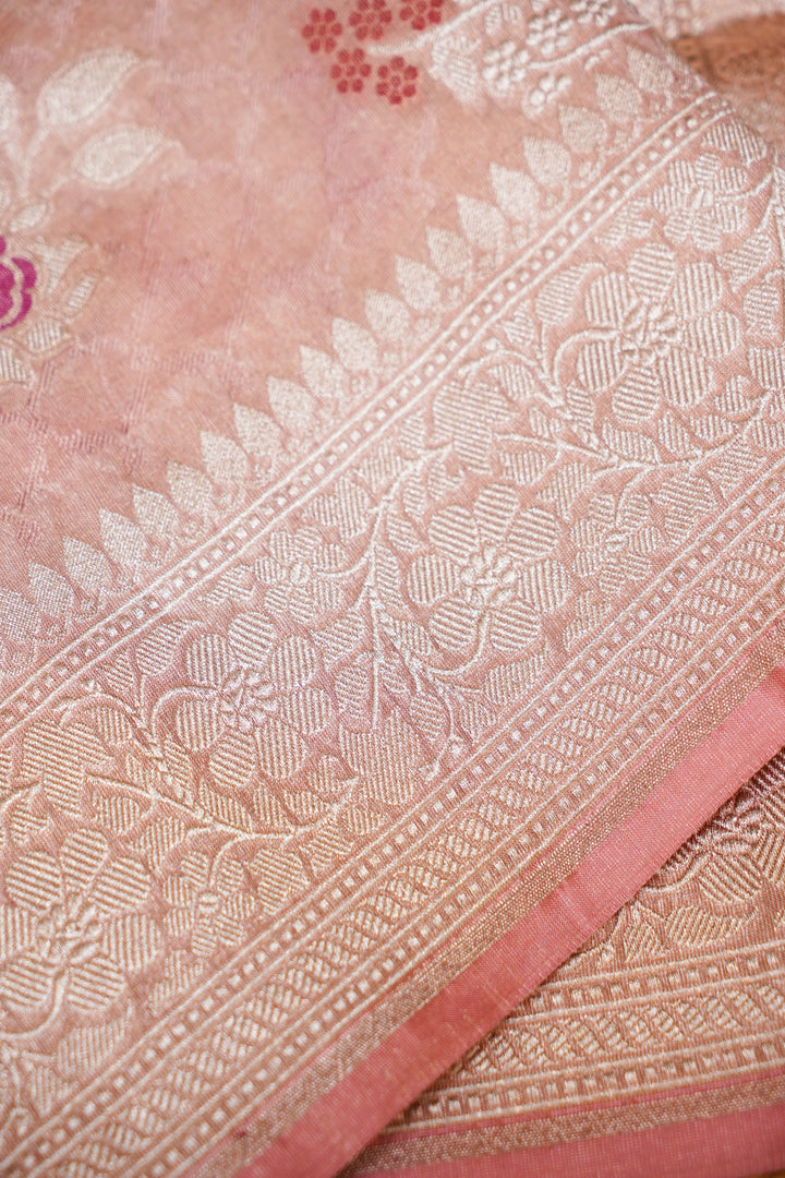 Rose Gold Handwoven Banarasi Pure Katan Tissue Silk Meenakari Saree