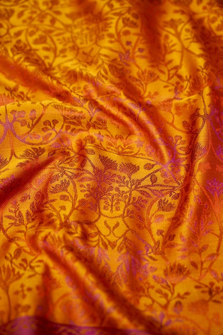 Yellow Handwoven Pure Banarasi Tanchoi Silk Saree