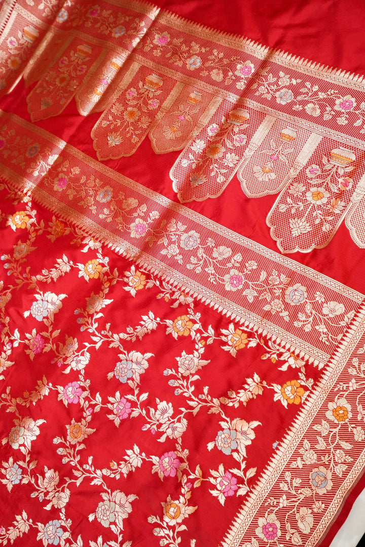 Handloom Pure Katan Silk Meenakari Jangla Saree