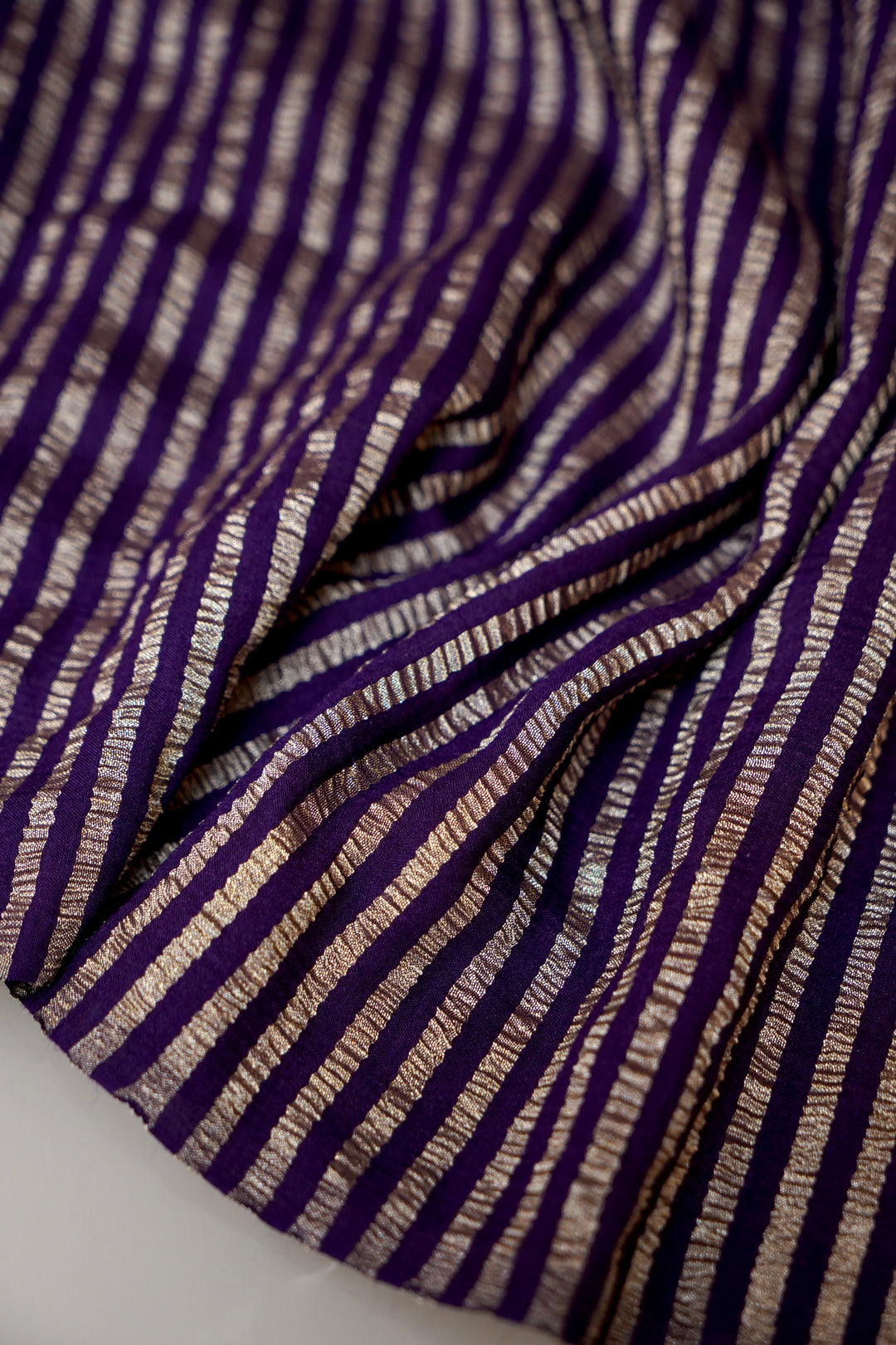 legant Purple Muga Georgette Saree with Zari Stripe Weave