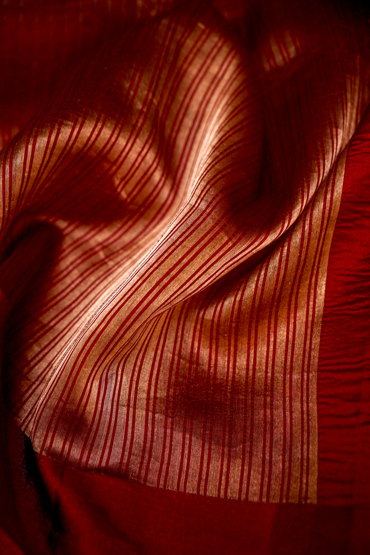 Maroon Stripe Luxe Banarasi Tissue Silk Saree View 4