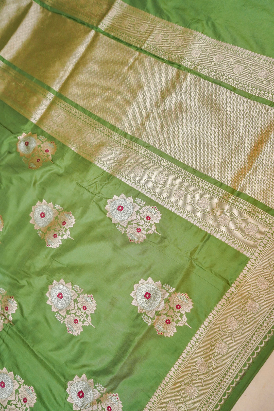 Emerald Meadow Light Green Meenakari Katan Silk Saree View 1