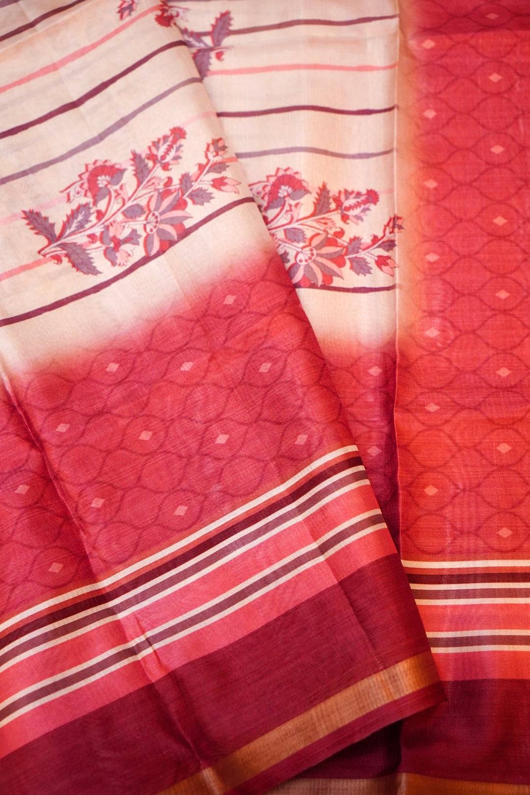 Banarasi Chanderi Tussar Silk Suit with French Knot Embroidery