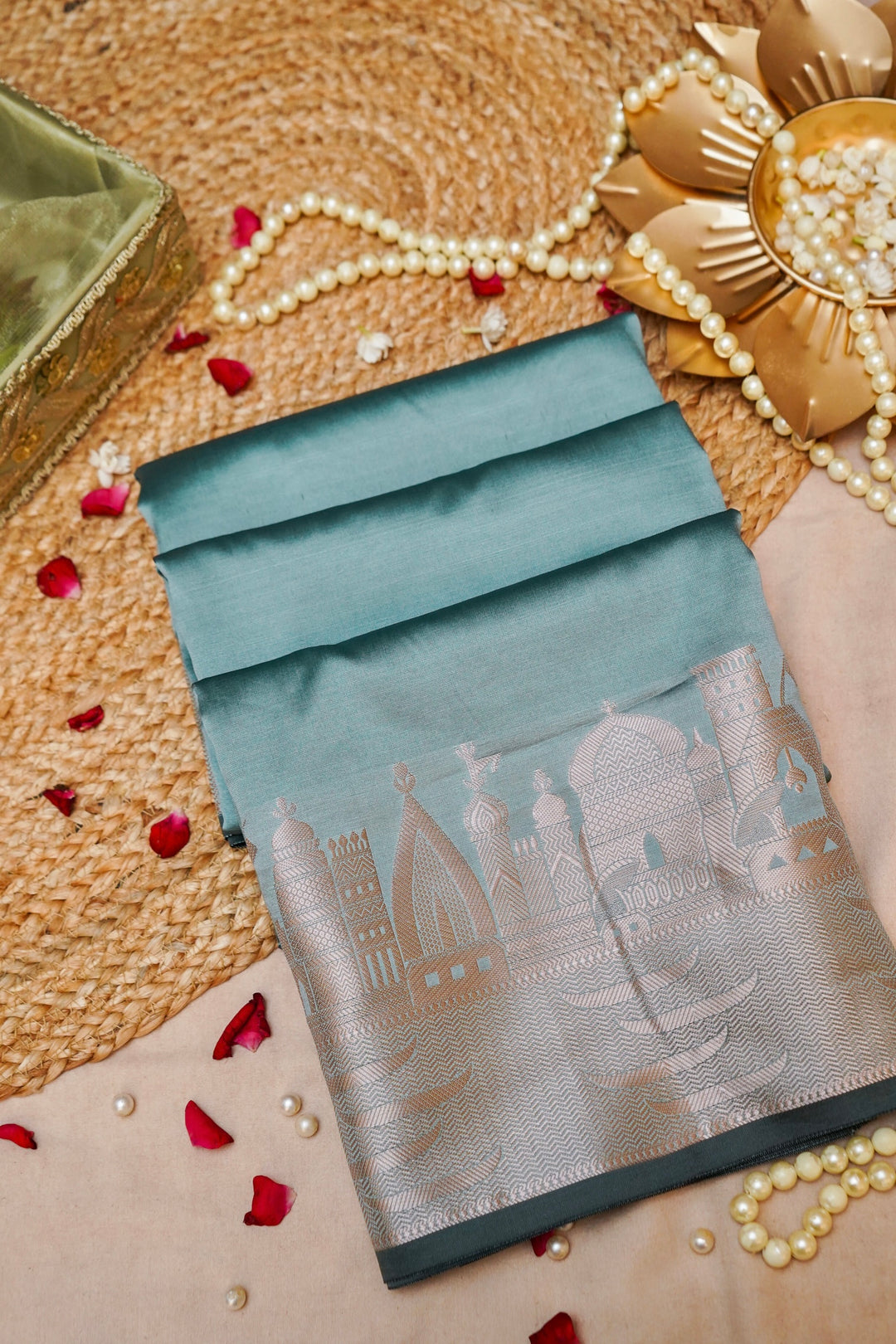 Blue Haze Cadet Blue Banarasi Modal Silk Saree View 1