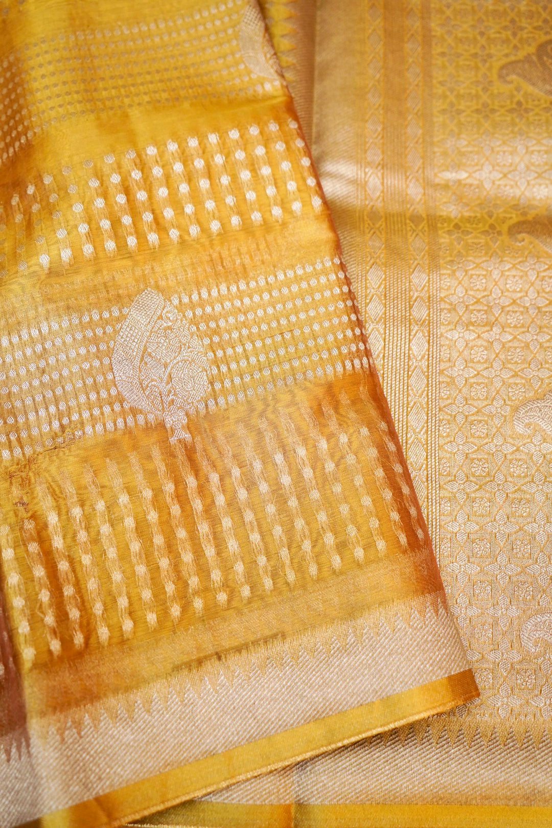 Banarasi Golden Tissue Silk Saree with Silver Zari Weave