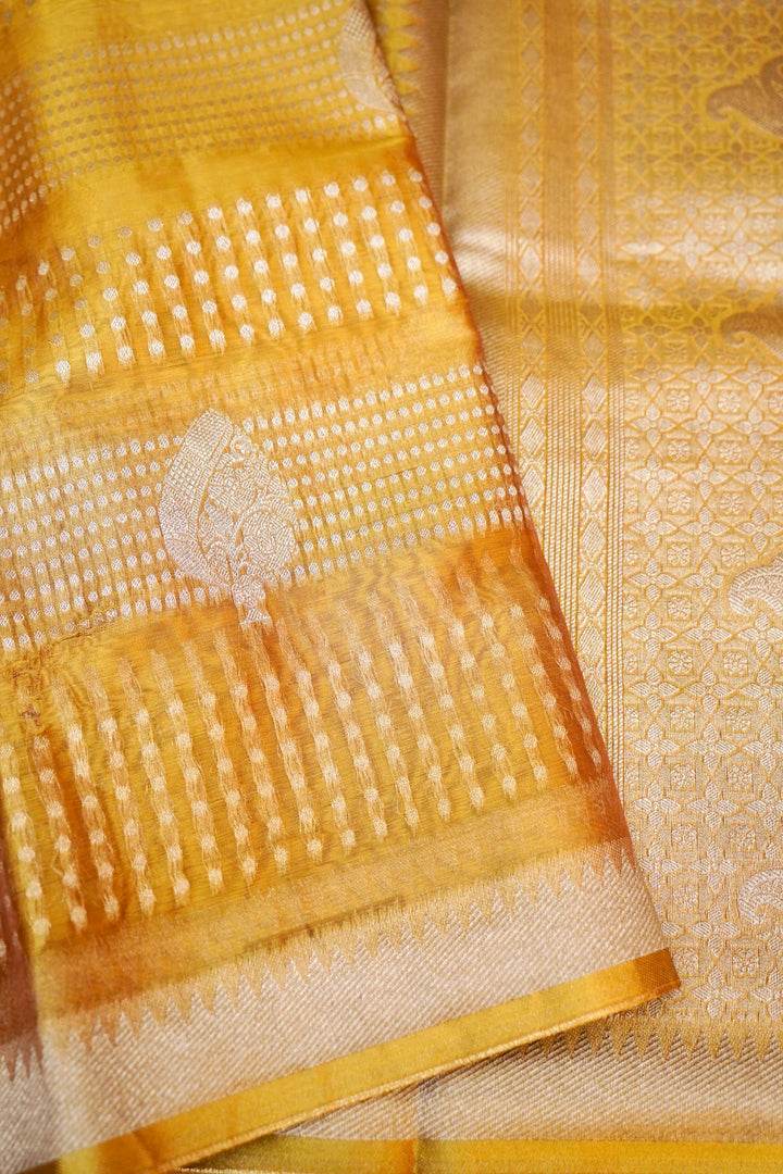 Banarasi Golden Tissue Silk Saree with Silver Zari Weave