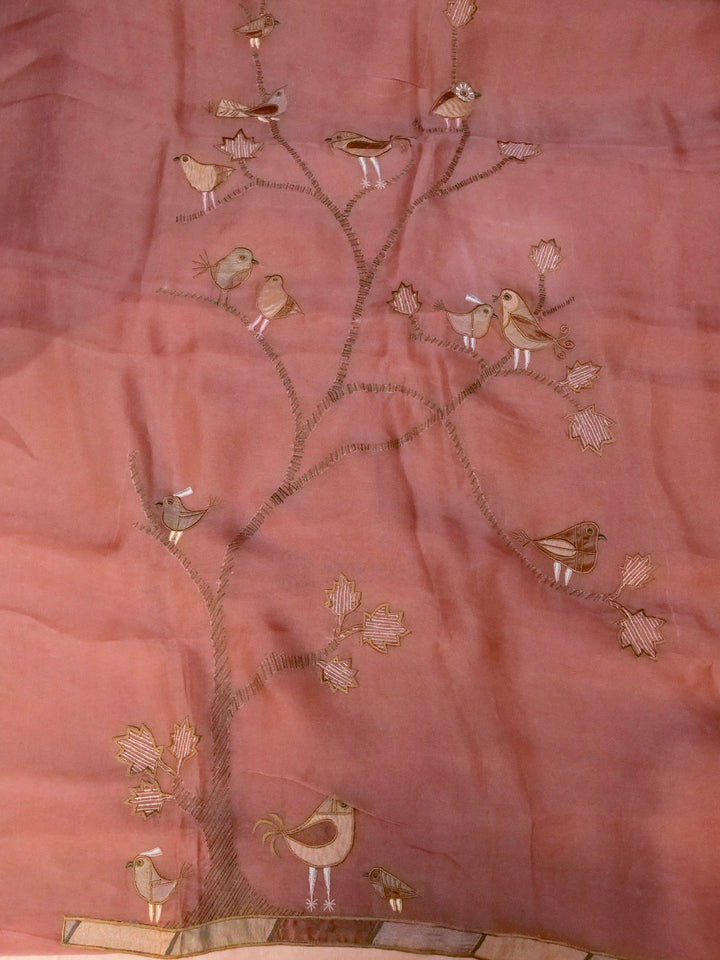 Handloom Mauve Pure Kora Suit with Tissue Appliqué Work View 6
