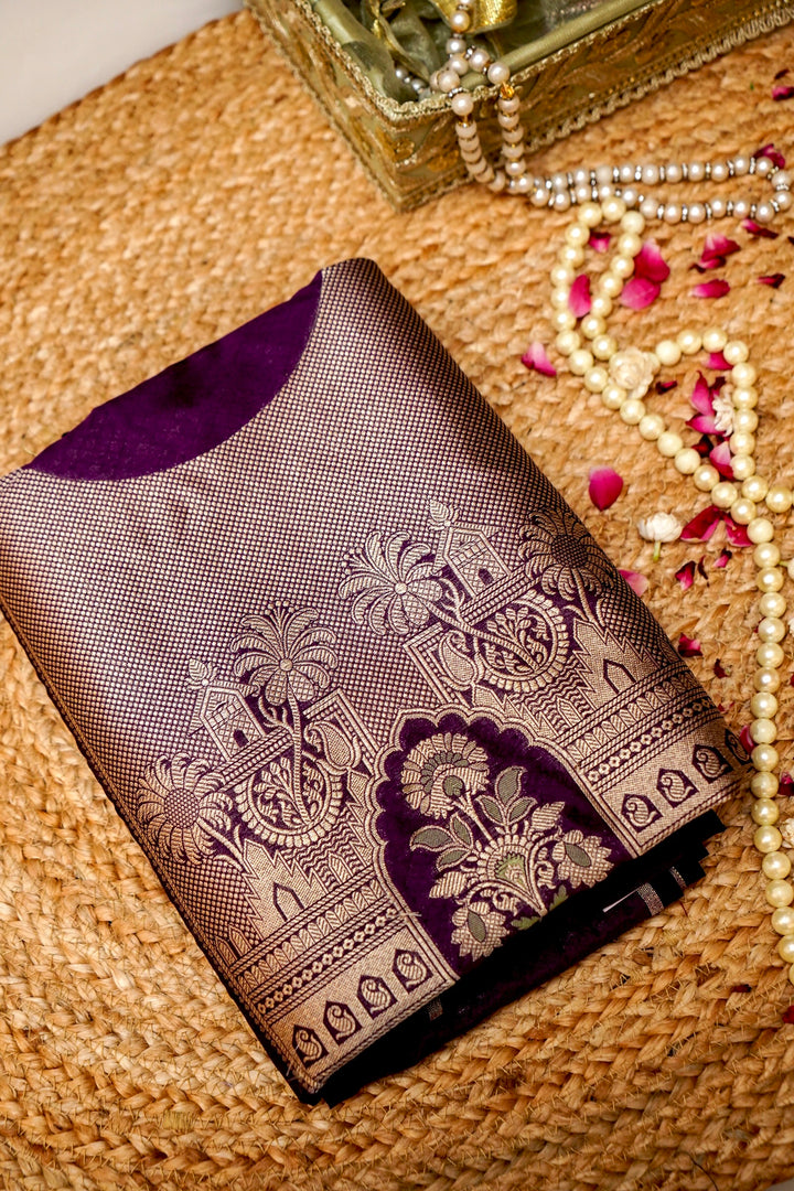 Dark Purple Modal Silk Co-Ord Set with Heritage Woven Design