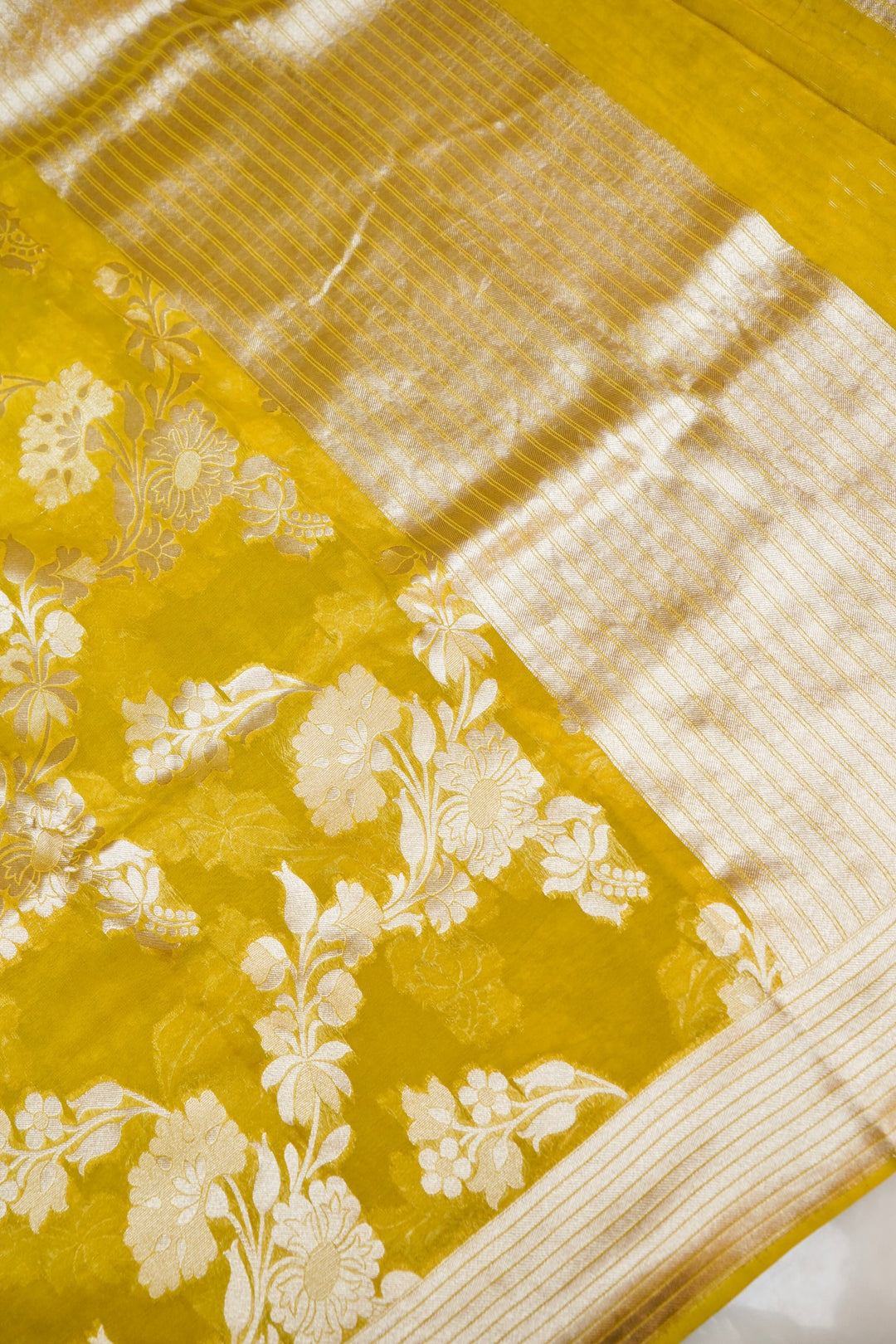 Mustard Pure Georgette Saree with Zari Weave Jangla Design
