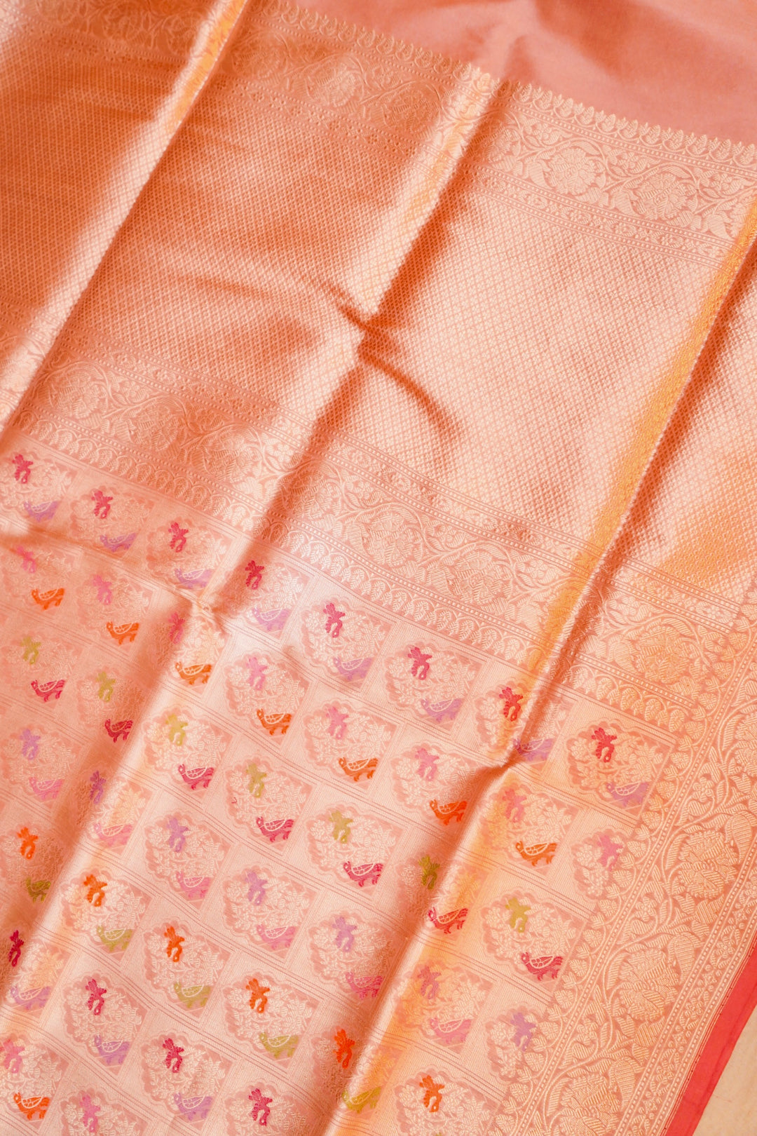 Peach Pure Handloom Banarasi Katan Silk Meenakari Saree