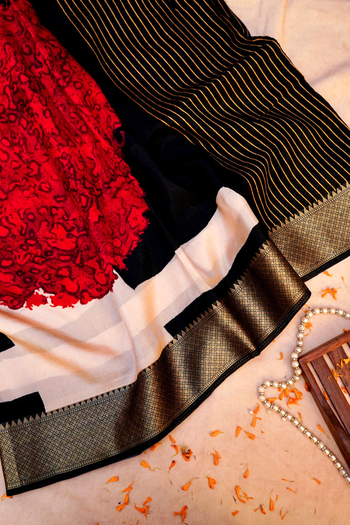 Midnight Majesty Black Designer Banarasi Crepe Silk Printed Saree