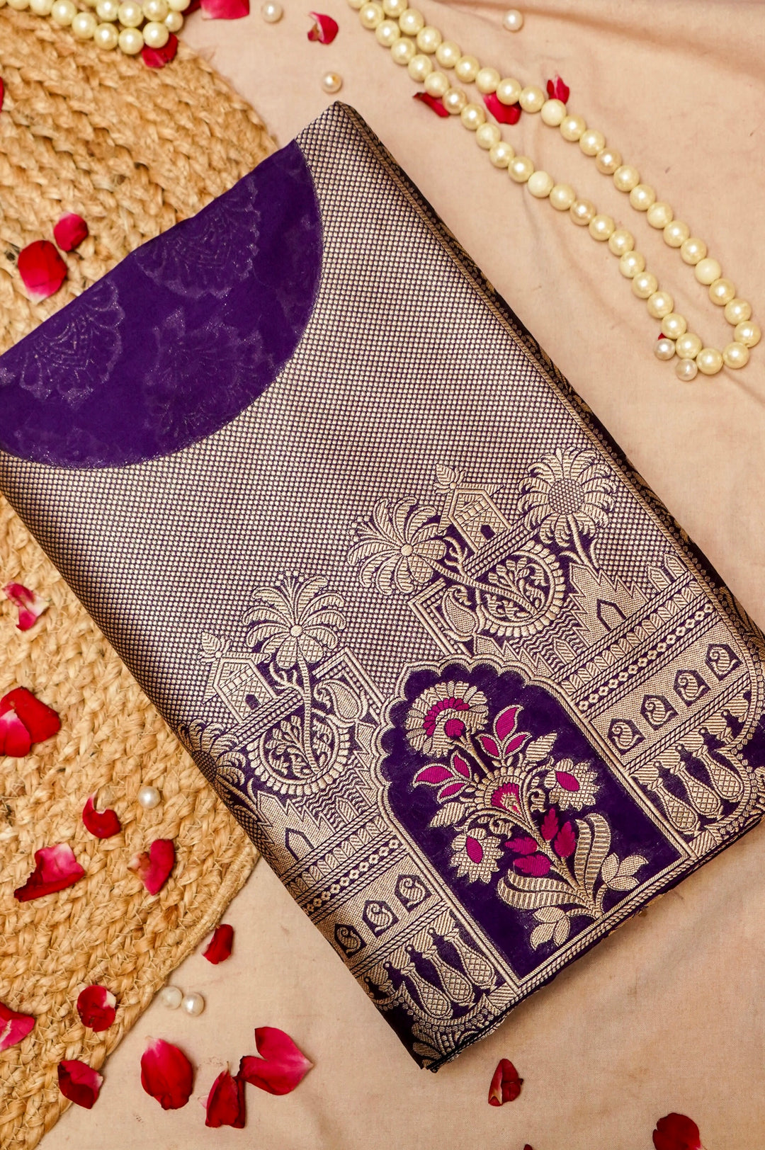Dark Purple Modal Silk Unstitched Suit Set with Meenakari Zari Thread Weave View 1