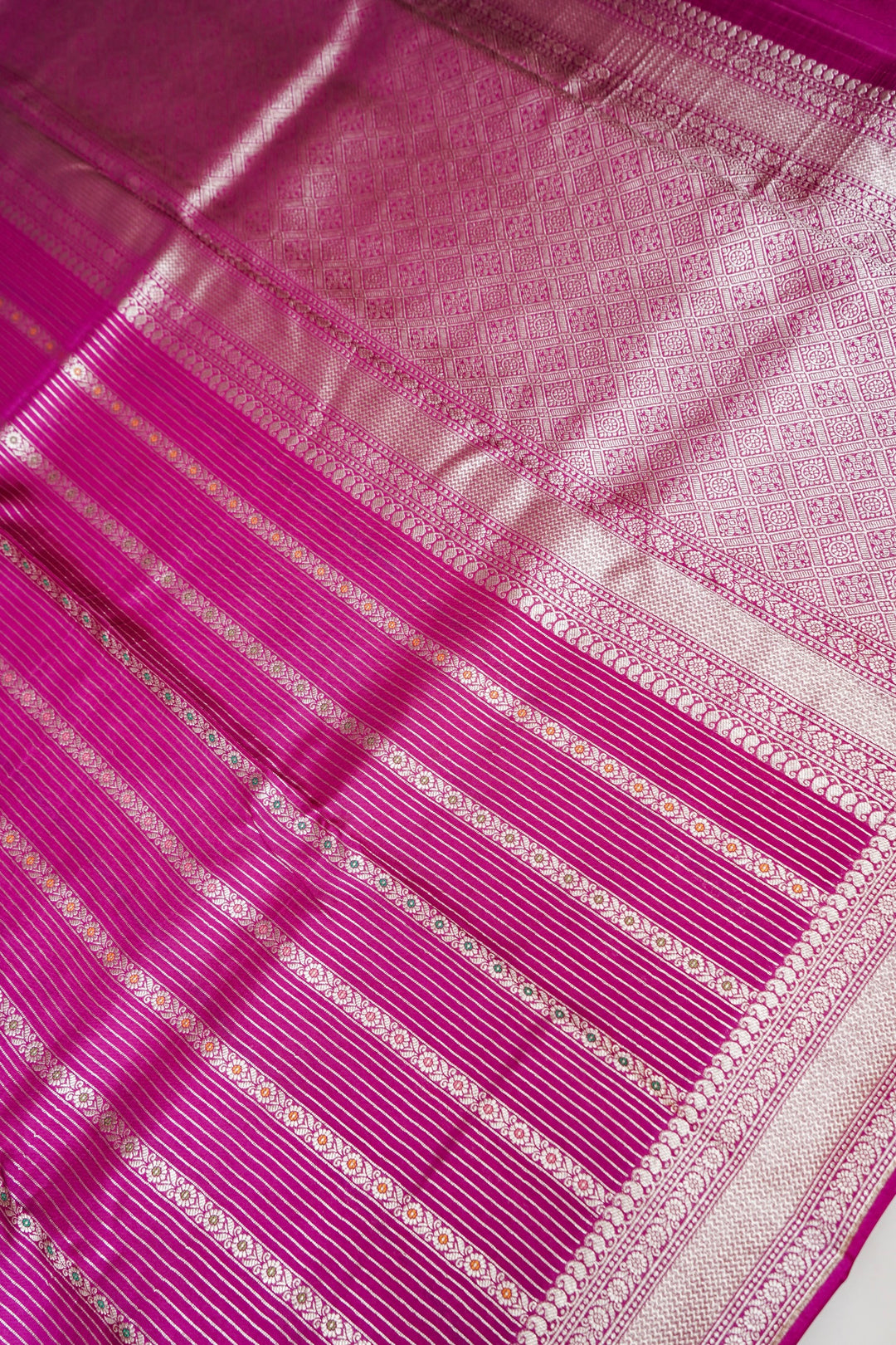 Magenta Banarasi Soft Silk Meenakari Stripes Saree