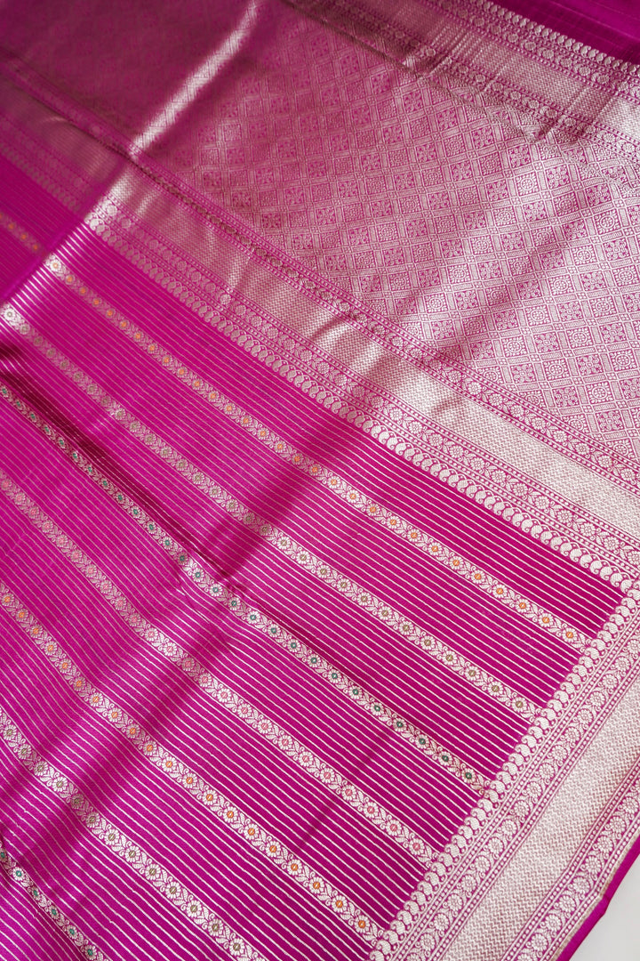 Magenta Banarasi Soft Silk Meenakari Stripes Saree