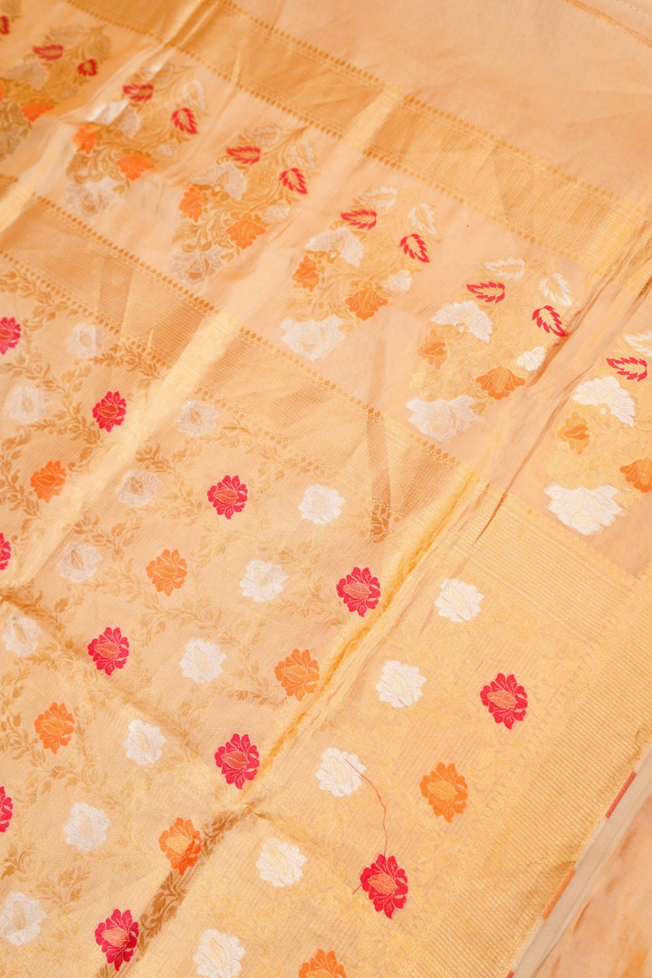 Pure Banarasi Golden Katan Tissue Silk Meenakari Jaal Saree