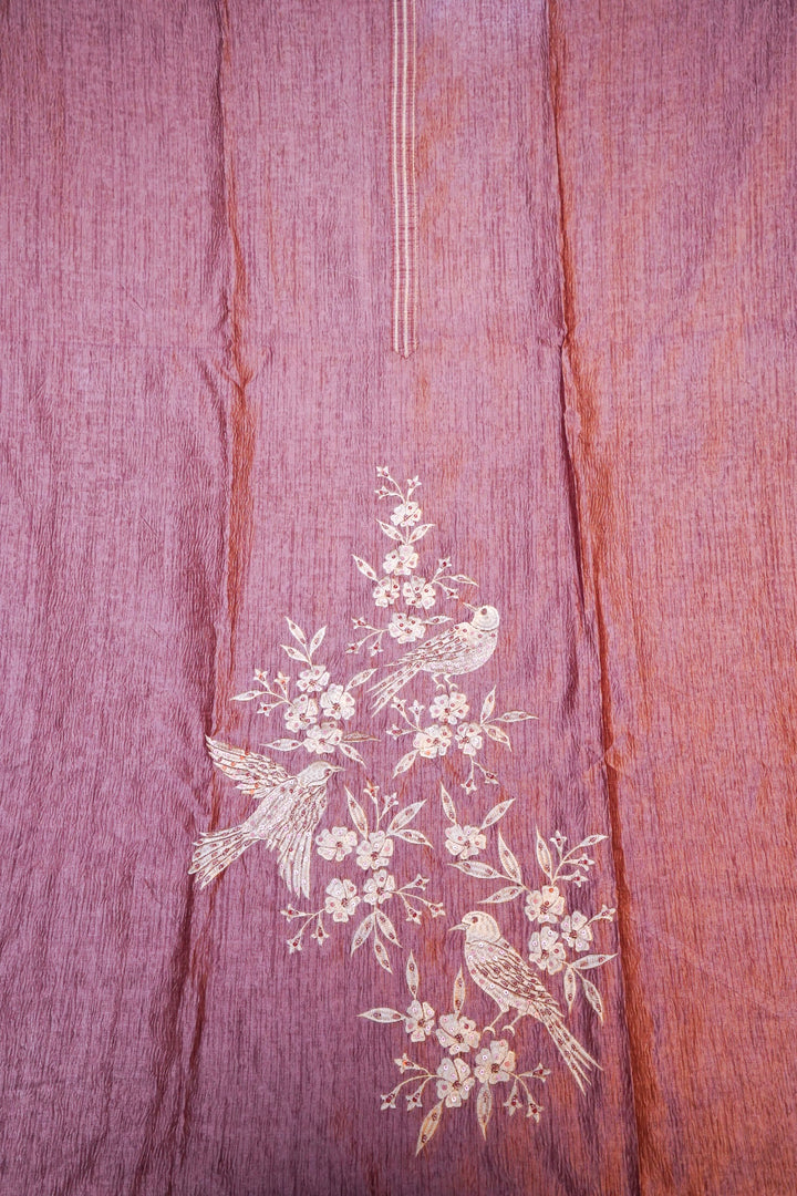 Elegant Rose Gold Banarasi Crush Tissue Silk Suit Set