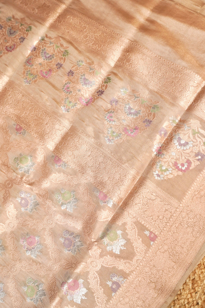 Luxurious Handloom Pure Banarasi Katan Tissue Silk Saree with Meenakari Weaving