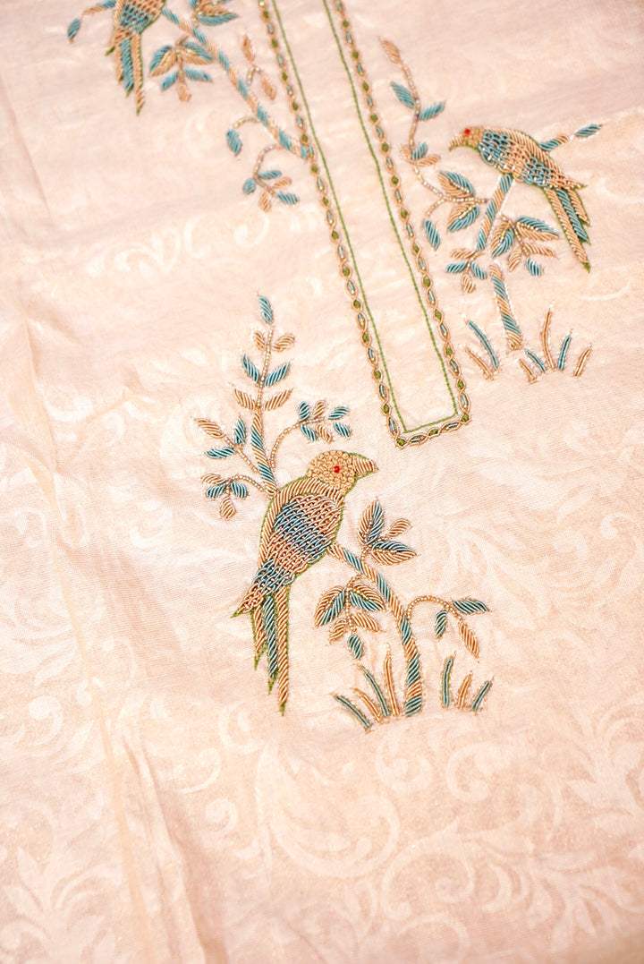 Rose Gold Chanderi Tissue Silk Suit with Handcrafted Elegance