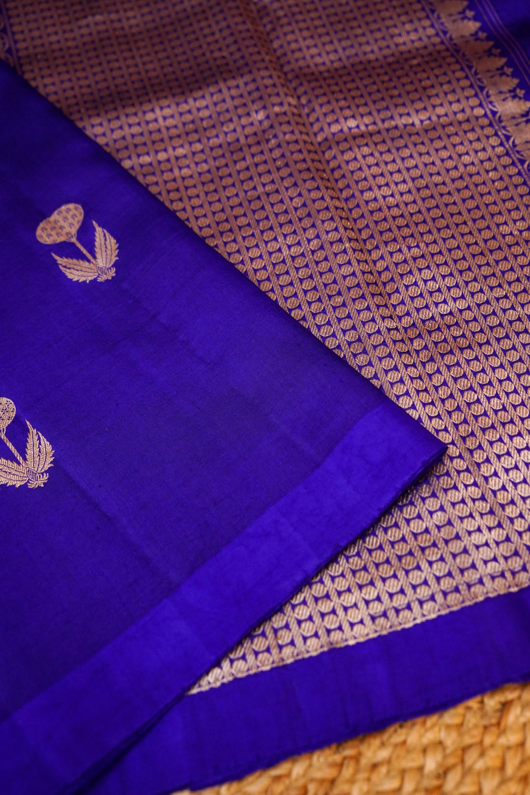 Indigo Blue Pure Katan Silk Handloom Saree with Zari Woven Boota