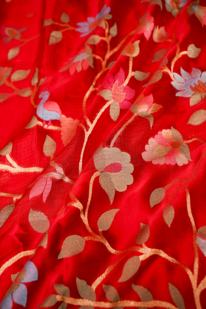 Bridal Red Pure Banarasi Kota Silk Saree with Silk Weaving Border