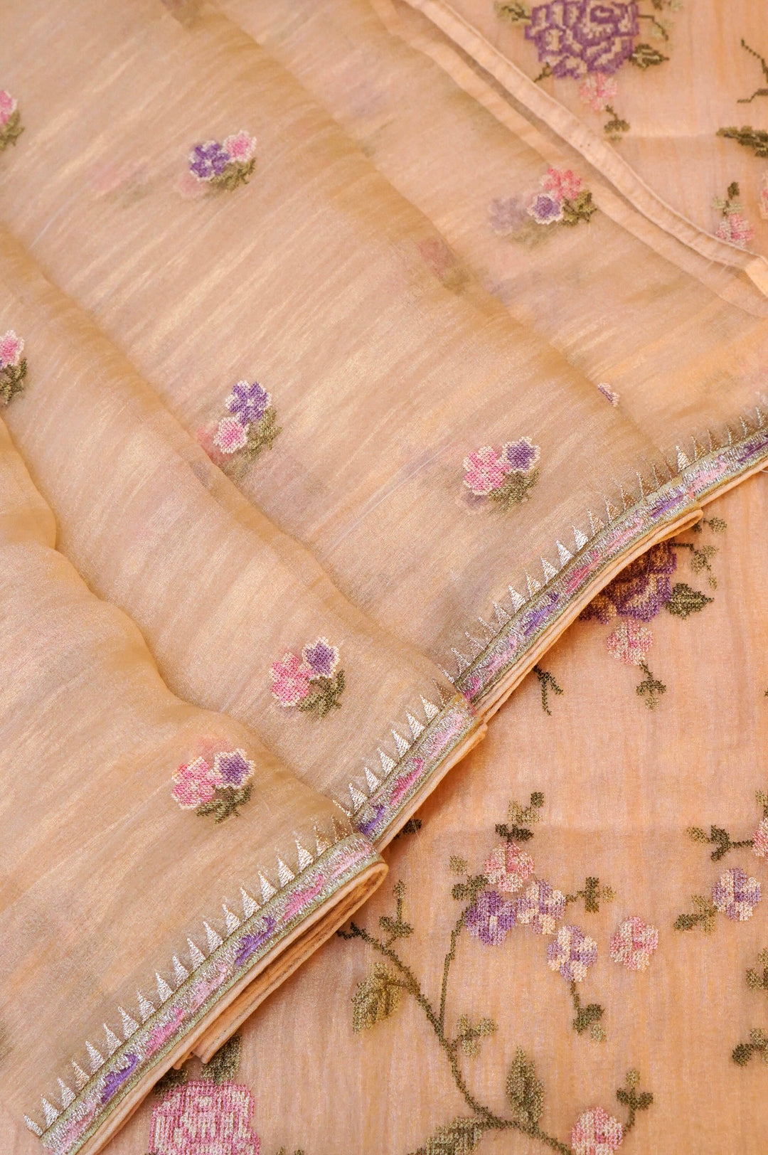 Pastel Yellow Banarasi Crush Tissue Silk Suit Set Embroidery Work