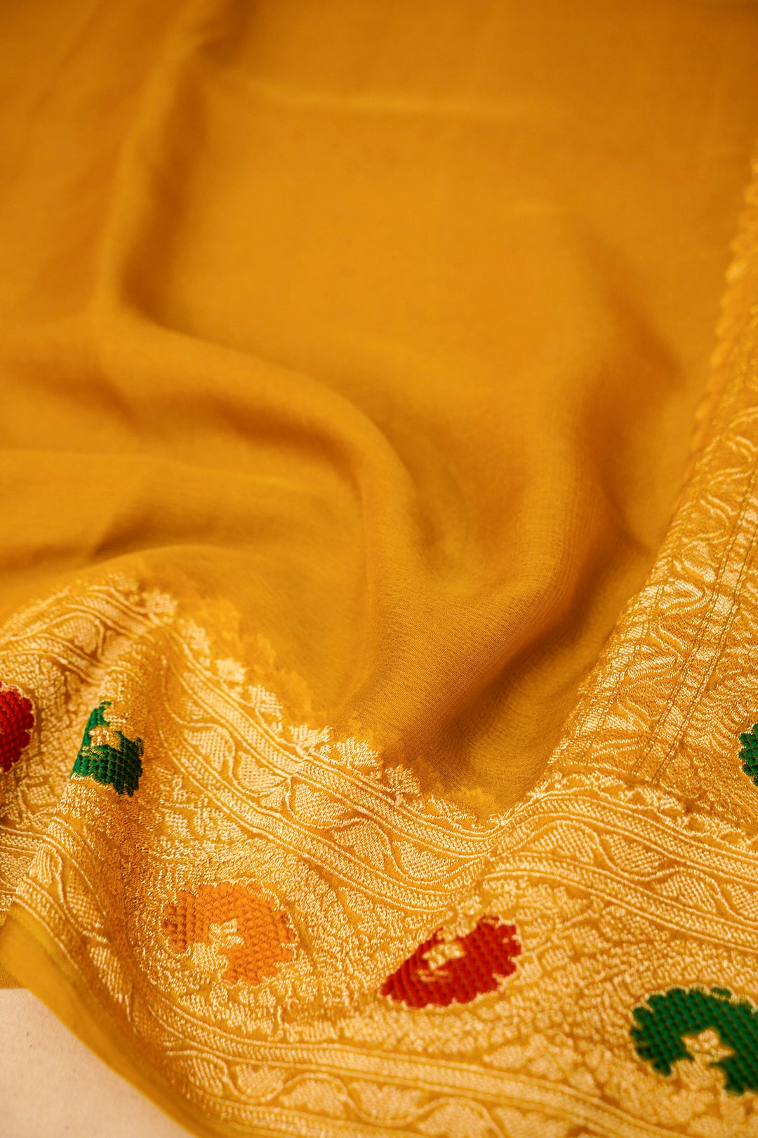 Haldi Wear Yellow Pure Khaddi Georgette Meenakari Saree View 6