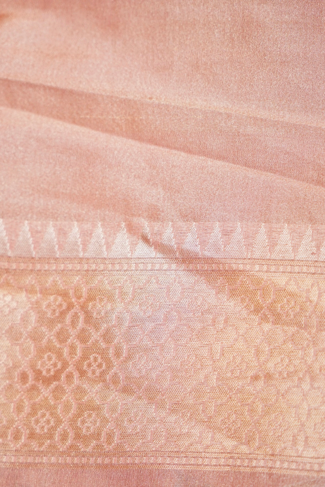 Handwoven Rose Gold Banarasi Pure Tissue Katan Silk Saree with Nandi Motifs