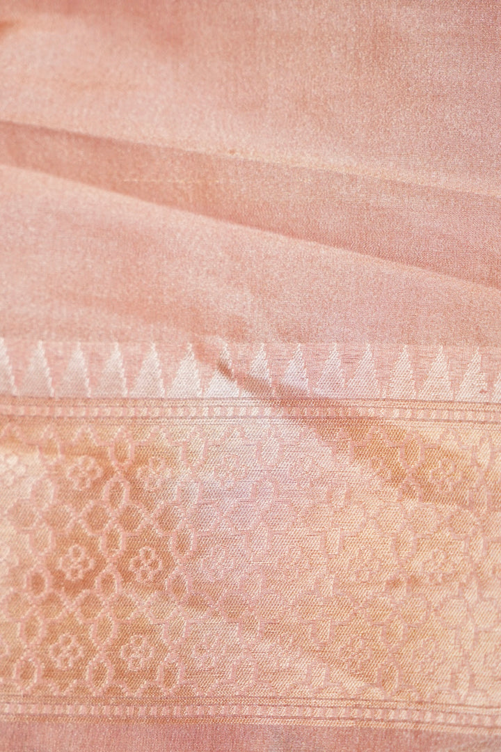 Handwoven Rose Gold Banarasi Pure Tissue Katan Silk Saree with Nandi Motifs