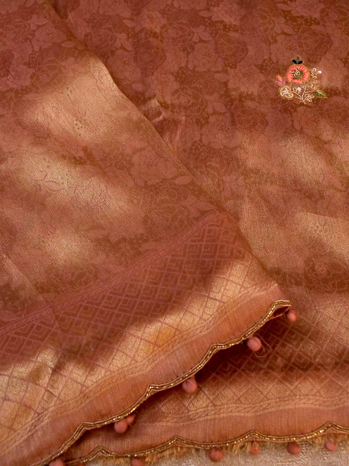 Copper Gold Banarasi Brocade Silk Saree with Zardozi and Resham Work