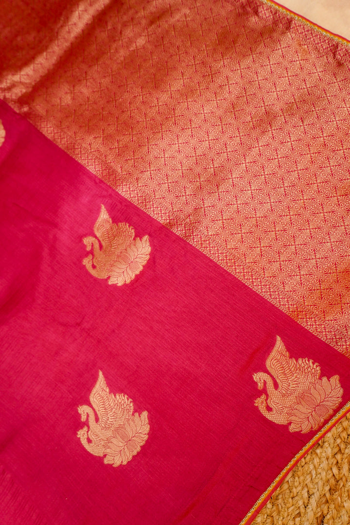 Fuchsia Pink Soft Silk Saree with Designer Buddha Inspired Blouse View 2